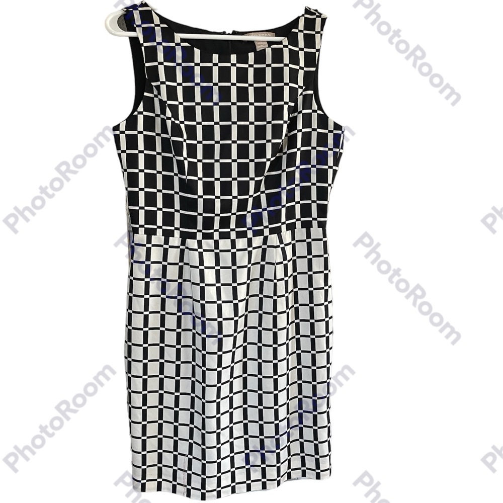 Banana Republic Size 4 Black and White Checkered Sheath Dress